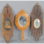 Two 19th century Chinese panels off a dressing table mirror, mirror to front and inlaid painted