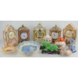 A quantity of clocks and ceramics to include ginger jar, Deflt windmill and other items
