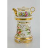 A late 19th century porceain teapot on stand decorated with handpainted flowers and gilded