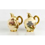 Two Royal Worcester flat back jugs, blush ground, painted with flowers, date code for 1888, 1890,