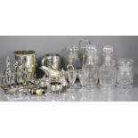 A quantity of glass and silver plateware, to include wine cooler, condiment holder, toast rack and