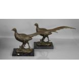 A pair of Art Deco bronze pheasants on marble base, J.B Deposee, Paris.18.5cm high