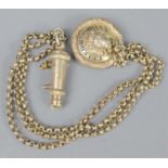 A Victorian officers lion headed cross belt whistle and chain