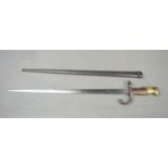 A French 19th Century Model 1874 Bayonet with scabbard, inscribed 16th D'armes De chat, March 1876