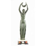 Fayral, an Art Deco bronze figure of a woman, raised on an agate and slate base, 52cm high.