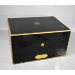 A Victorian dressing table box, the ebonised brass bound box with brass handles, makers mark for F