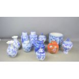 A group of Chinese ceramics to include ginger jars, jardiniere and vases, some are marked to base.
