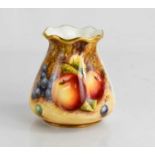 A Royal Worcester vase decorated to the front with fruit to a mossy ground, signed LK Till, 4 ins