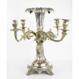 An impressive 19th century silver plated centrepiece with four scrollwork removable branches raising