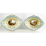 A pair of early 19th century Crown Derby lozenge shaped dishes, painted with views of Tunbridge