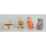 A group of four Royal Crown Derby paperweights, comprising horse in recumbant pose, gold stopper,