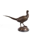 A 20th century bronze sculpture of a pheasant, raised on a black marble base, unsigned, 57cm high.