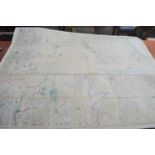 A large 19th century cloth map of Lincoln and surrounding areas with original leather case