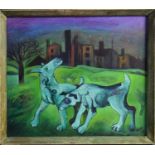 John Farrington (20th century): City Dogs I, oil on board, initialled and dated '85 lower right,