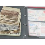 A group of vintage postcards together with an album of RAF flight covers to include two signed