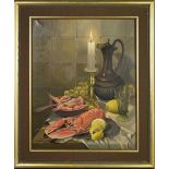 George J Bailey (20th century) Still life depicting lobster, oil on canvas, 50 by 40cm.