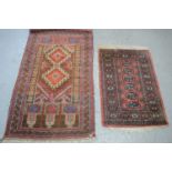A Middle Eastern wool prayer mat together with a small rug with kufic border83cm by 135cm - 64cm