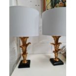 A pair of modern table lamps in the form of leafy sprays with gold lined shades57cm high