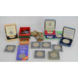 Three silver proof commemorative coins in original cases and certificates together with a quantity