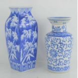 Two 20th century Chinese blue and white vases with floral decoration.36cm high