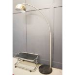 A Flos Arco style chrome and marble floor light, together with a glass and chome 1960s coffee