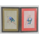 A pair of Japanese gouache on pith paper depicting two boys.