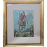A 20th century oil on board depicting a hunt, unsigned20cm by 15cm