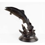 Oswaldo Merchor (20th century): leaping salmon sculpture, in bronze style resin, limited edition