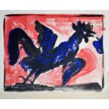 Marc Chagall (1887-1985): Blue Cockerel, Red Sky, a colour print, unsigned, unframed, 43 by 52cm.