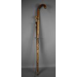 Three 19th century walking canes, one with ivory bull dog head inset with glass eyes, one with