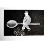 David Hockney (1937): Riding Around on a Cooking Spoon, etching and aquatint, from Illustrations for