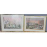 Two Helen Bradley prints, framed and glazed.