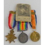 WWI medal trio, 1914-15 star, British war medal and victory medal to Pte E. Wright, Royal Army