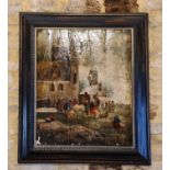 A 19th century Dutch Old Master style oil on panels, depicting a rural scene with mill to the