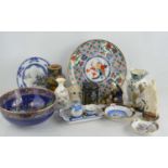 A group of Chinese and other ceramics to include two Chinese figures fishing, miniature teapot,