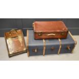 Two vintage suitcases, together with a burrwood and brass bound purdonium.