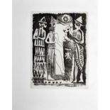 John Piper (1903-1992): Three Wise Men, one of them holding a lamb with star overhead, aquatint,