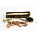 A pair of rolled gold chain link bracelets, together with an agate brooch and a pair of cufflinks.