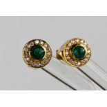 A pair of 18ct gold, emerald and diamond cluster earrings.