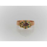 A Georgian style 9ct gold ruby and emerald ring a/f, 2.5g