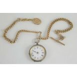 A ladies 19th century silver pocket watch with Albert chain and fob.