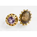 A 14ct gold and amethyst ring, size O, and a 9ct gold and smoky topaz ring, size M/N, 13.03g.