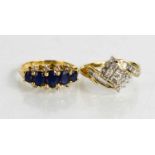 A 9ct gold and sapphire ring, set with five oval cut graduated sapphires, and a 9k gold and