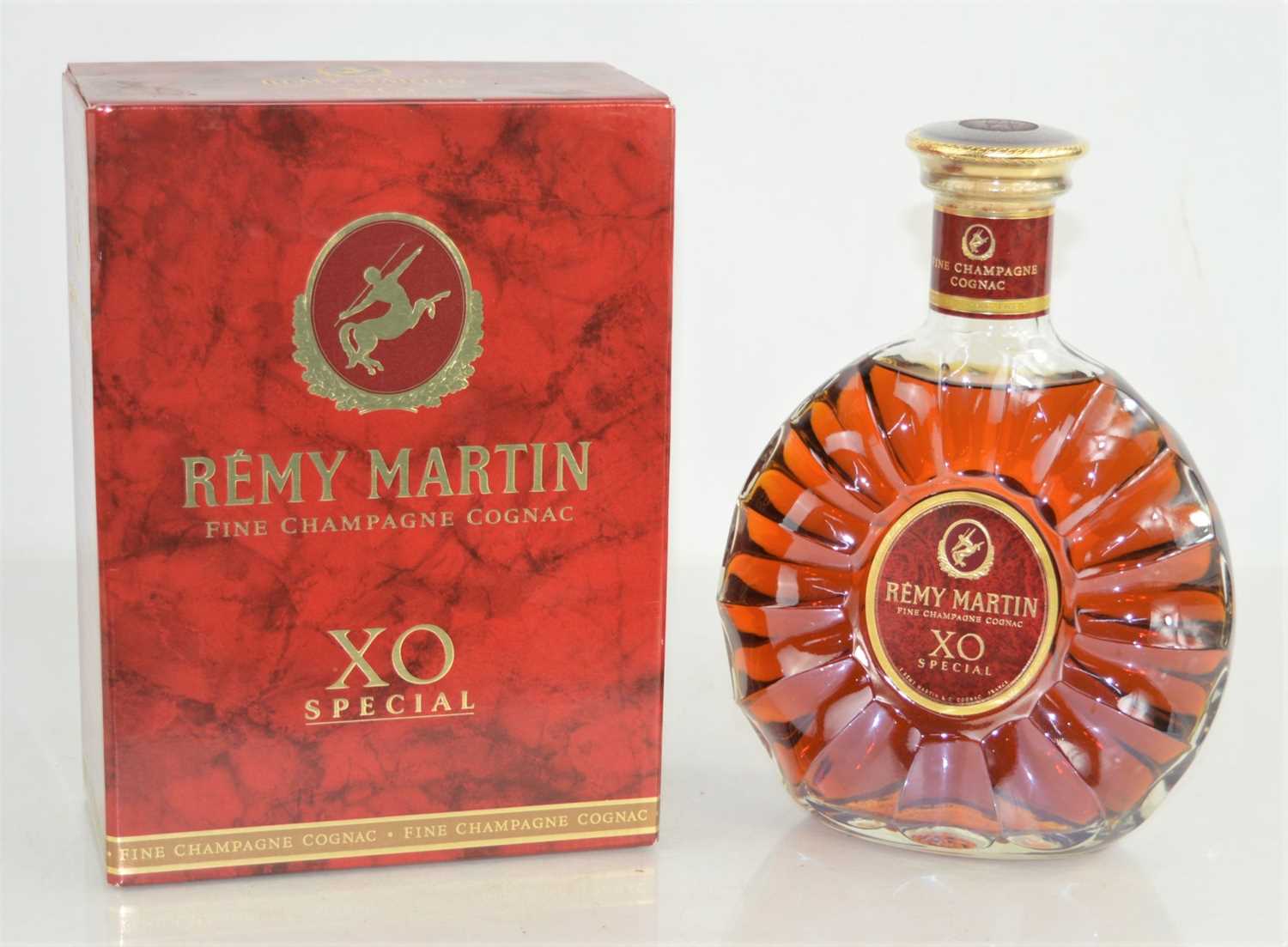 A bottle of Remy Martin XO special fine champagne cognac.