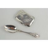 A silver cigarette case, machine engraved together with a Victorian silver spoon, 2.7toz