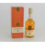 A bottle of Glenkinchie 10 year old Lowland Scotch Whiskey with carton