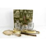 A Continental 925 silver and cut glass dressing table set, comprising two large oval perfume