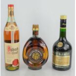 Three bottles of brandy to include Raynal & Co Three Barrels, Asbach Uralt and Vecchia Romagna