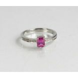 An 18ct white gold, pink sapphire and diamond ring, size M, 3.2g.