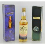 A bottle of Tamdhu Scotch whiskey together with a bottle of Glen Rossie whiskey and a bottle of